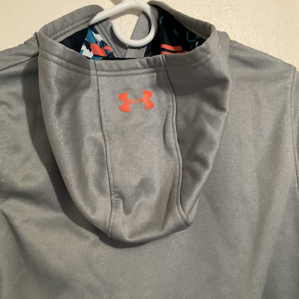 Under Armour Hoodie UA ColdGear Big Logo Gray Pullover Boys Youth Xl - Picture 5 of 8